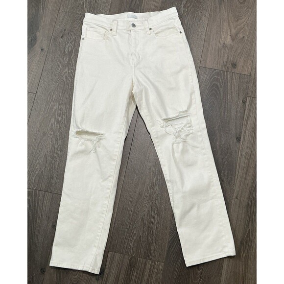 NEW Uniqlo Ivory Cream Jeans Distressed Women’s Size 30x27 - Picture 1 of 5